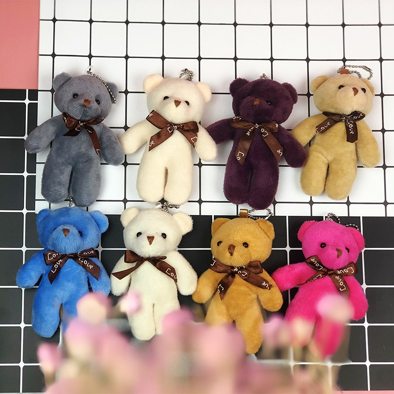 Bare Bear Siamese Bear Pendant Flower Flat Silk Bear Doll Bag Flower Bear Toy Doll Small Head Bear