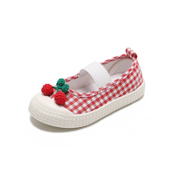 Korean girls square mouth shoes Cherry Wave canvas shoes baby toddler shoes kindergarten l 61 small white shoes