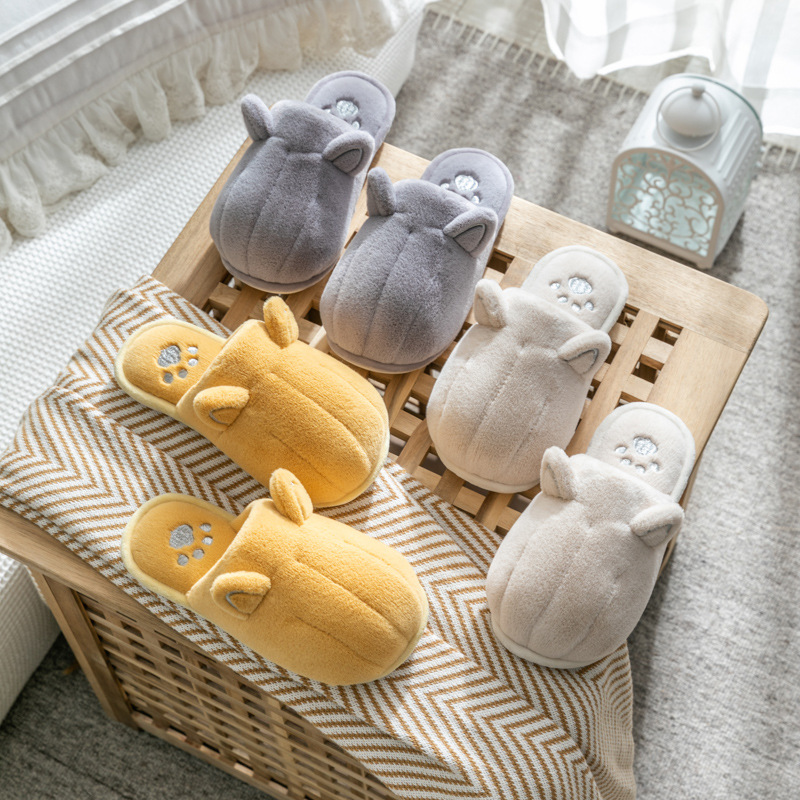 Popular fabric plush cotton slippers cute women's winter non-slip couple home warm home indoor men's confinement cotton shoes