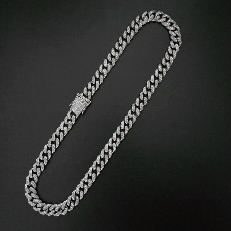 European and American hip hop Cuban chain rhinestone 12.5mm bracelet men's gold chain temperament necklace fashion jewelry factory wholesale