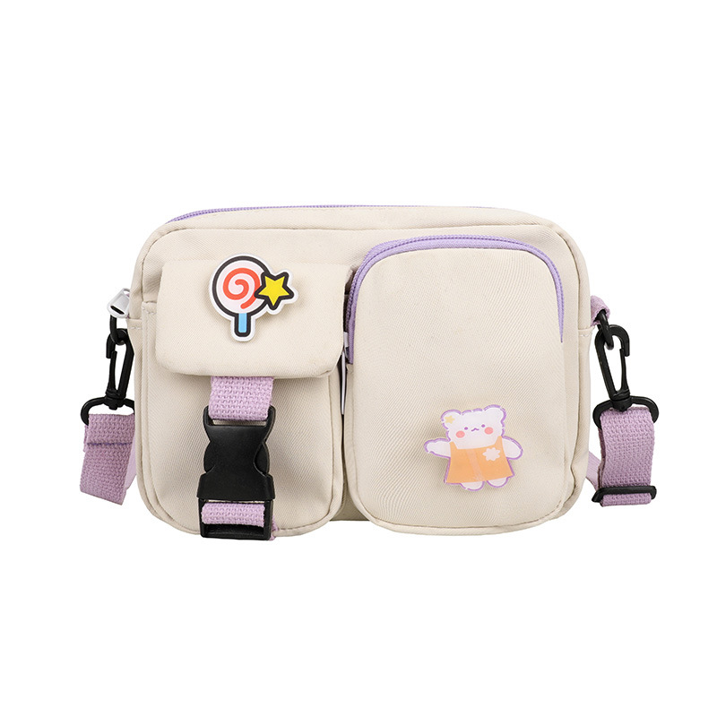 Cute Bear Double Pocket Canvas Small Bag 2020 Winter New Harajuku Style Crossbody Bag Internet Celebrity Small Square Bag
