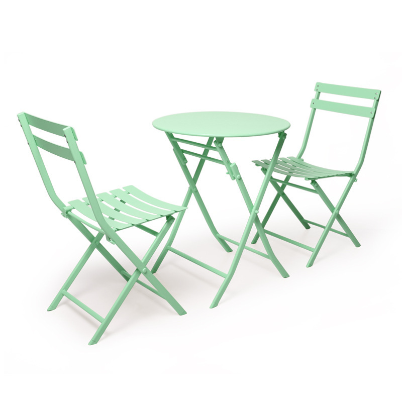 Outdoor Leisure Iron Table and Chair Combination Milk Tea Shop Cafe Modern Simple Outdoor Balcony Folding Table Three-Piece Set