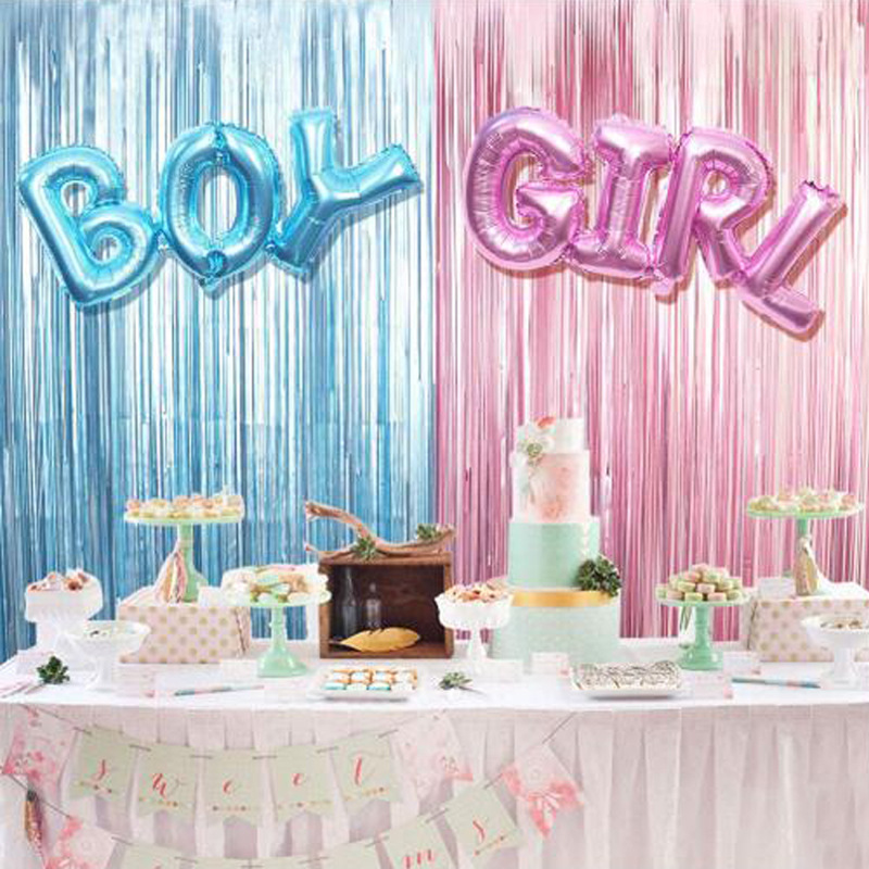 跨境 迎嬰派對寶寶性別揭示布置氣球雨絲簾裝飾 寶寶baby shower