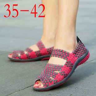 Spring and Summer Handmade Woven Shoes Women's Shoes Stretch Band Casual Shoes Cover Foot Moms Shoes Slip-on Sandals Stretch Cloth