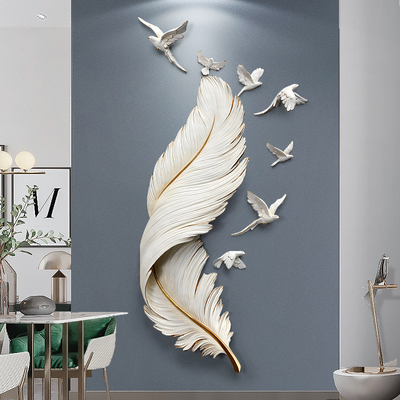 Light luxury feather wall hanging Nordic living room sofa background wall decoration entrance restaurant creative hanging pendant