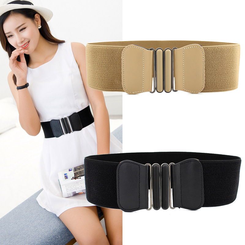 Korean Style Women's dress Double Oval Pair Buckle Elasticated Belt Decorative Women's Hand-feel Patent Leather Wide Waist Seal Three Sizes