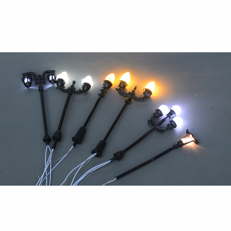 Micro landscape mini street lamp model plastic single double head garden lamp building sand table lighting scene handmade material 3v