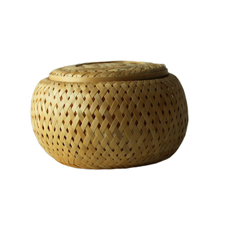 Bamboo Small Bamboo Basket Double Layer Hollow Small Mini Box Bamboo Packaging Box Creative Fleshy Flower Pot Bamboo Tea Pot