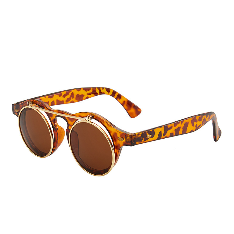 Steampunk Double Layer Flip Glasses Sunglasses Dual-purpose Sunglasses European and American Sunglasses Cross-border Glasses in stock
