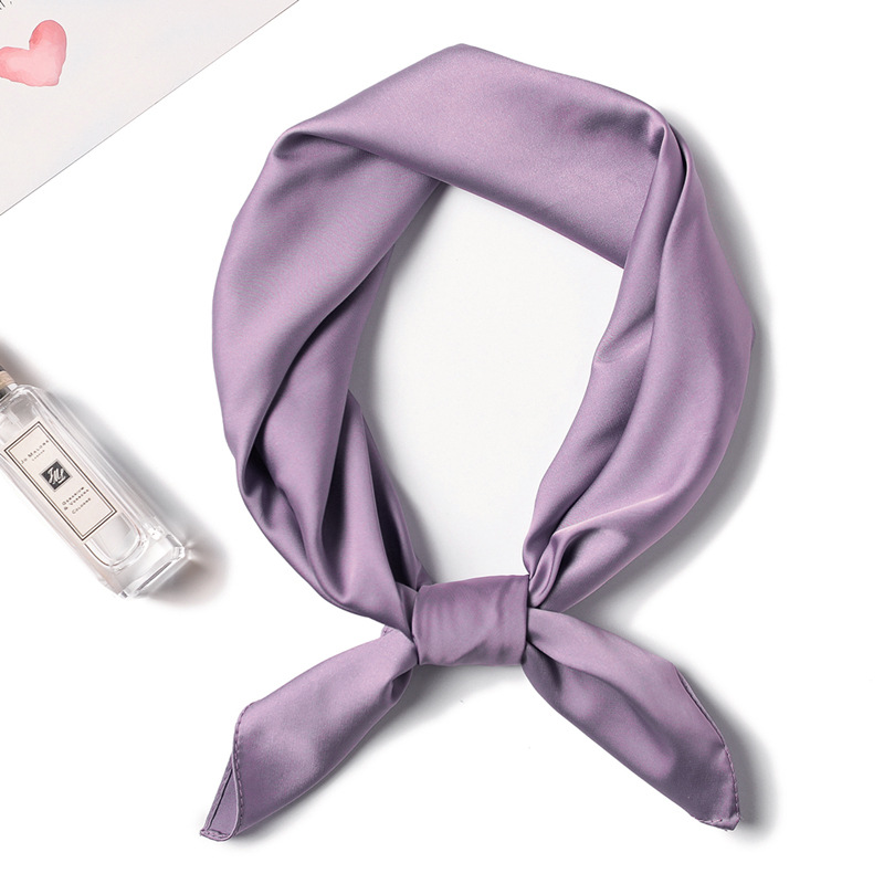 Simple solid color scarf women's artificial silk small square scarf 70cm European and American Basic matching shirt professional scarf hair tie