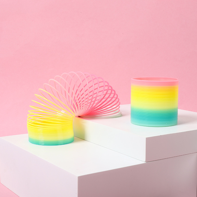 Medium-sized boxed rainbow ring Jenga 6.5 * 6CM children's spring ring hot selling stall toys wholesale