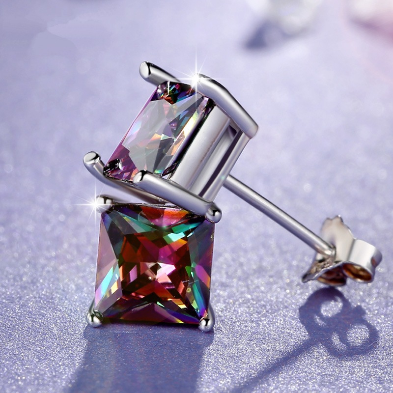 Internet Celebrant Same Style Square Round Seven Color Fashion Ear Stud Niche Classic Ear Stud Distinctive Fashion Exquisite All-match Earrings