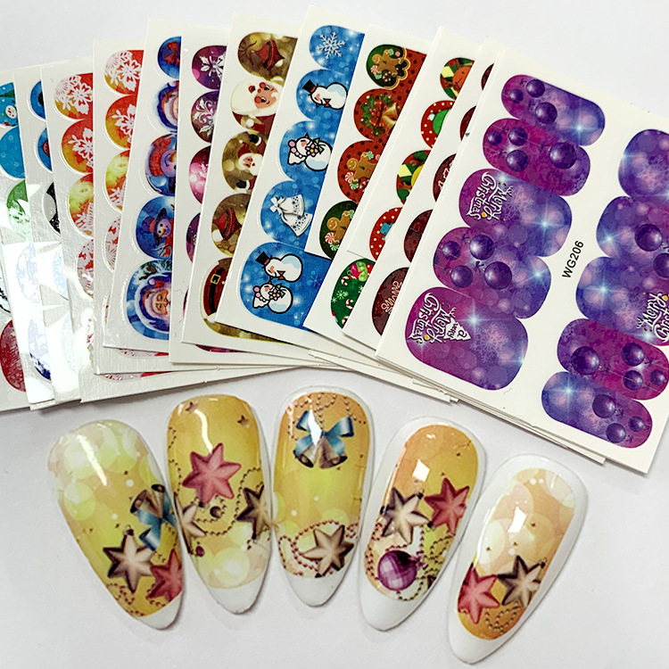 Cross-border supply nail stickers winter cartoon Christmas wind snowflake nail stickers color snowman water transfer flower stickers