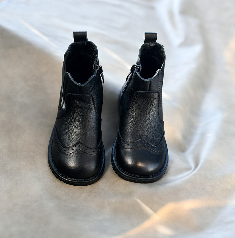Children's Soft Cowhide Boots Short Boots Autumn and Winter Short Boots Baroque Princess Shoes Soft Black Leather Boots Fashionable Boots Baby Warm_voghion.com