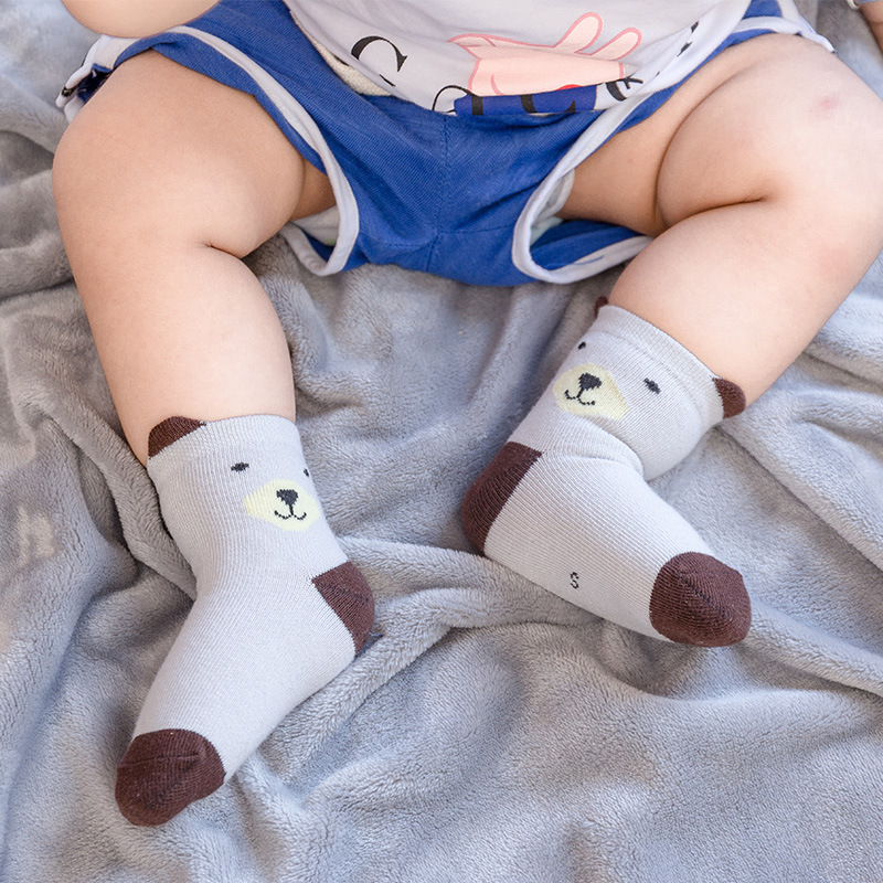 2022 new breathable cotton spring and autumn children's socks baby boys and girls cartoon ears cute baby socks