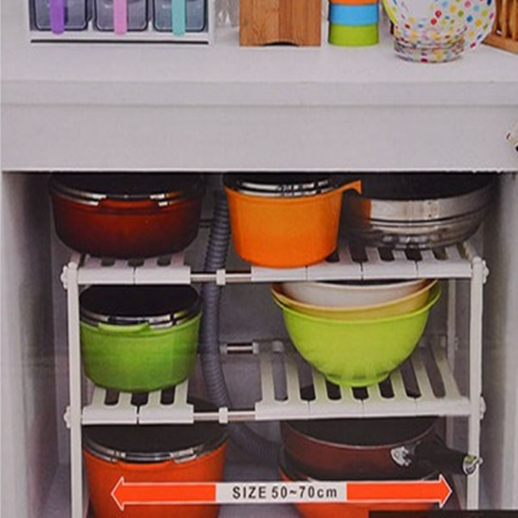 Kitchen multi-functional sink rack double-layer retractable adjustable storage rack stainless steel pot lid storage rack