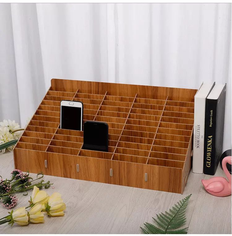 Classroom Meeting Room Storage Shelf Mobile Phone Storage Box Multi-grid Wooden Screen Storage Box Multi-functional Storage Box