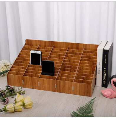 Classroom Meeting Room Storage Shelf Mobile Phone Storage Box Multi-grid Wooden Screen Storage Box Multi-functional Storage Box