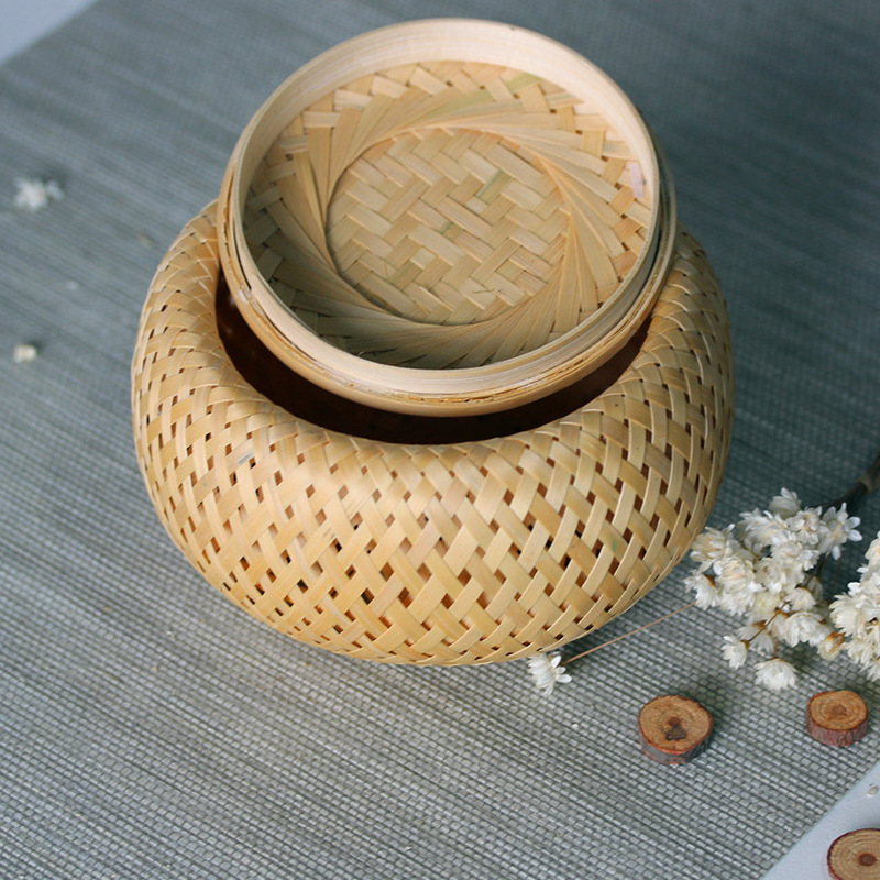 Bamboo Small Bamboo Basket Double Layer Hollow Small Mini Box Bamboo Packaging Box Creative Fleshy Flower Pot Bamboo Tea Pot