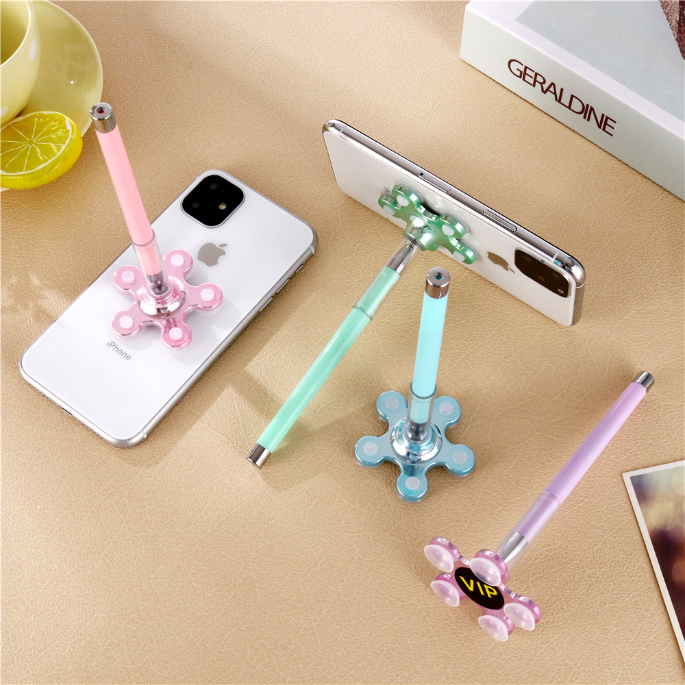 Creative Suction Cup Mobile Phone Bracket Pen Desk Pen Simple Office Multifunctional Gel Pen 0.5mm Advertising Gift Pen