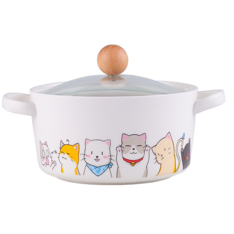 Ear Noodle Bowl with Lid Ceramic Bowl Student Bowl Household Soup Bowl 6 Inch Bowl Nordic Noodle Soup Bowl Small Family Soup Bowl