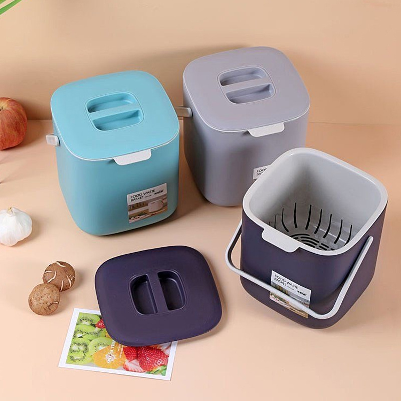 Kitchen Disposal Bin with Lid Double Layer Garbage Sorting Bucket Dry and Wet Separation Household Drain Basket Kitchen Filter Bucket Handle