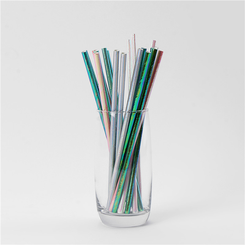 Factory Direct Supply Coated Paper Straw Rainbow Paper Straw Degradable Party Pearl Film Straw Customized Wholesale