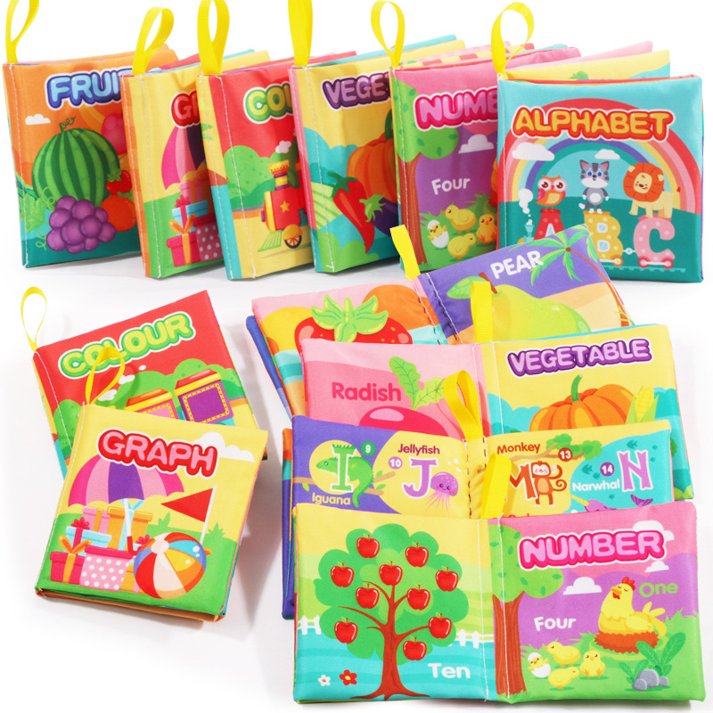 Cross-border three-dimensional baby cloth book early education cognitive toys English shape Palm book Enlightenment with ringing paper children's toys