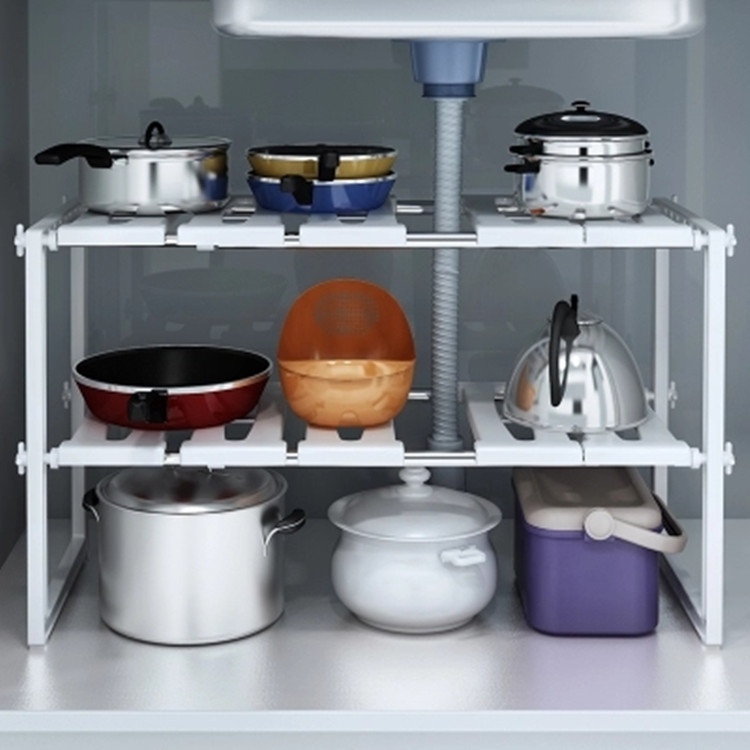 Kitchen multi-functional sink rack double-layer retractable adjustable storage rack stainless steel pot lid storage rack