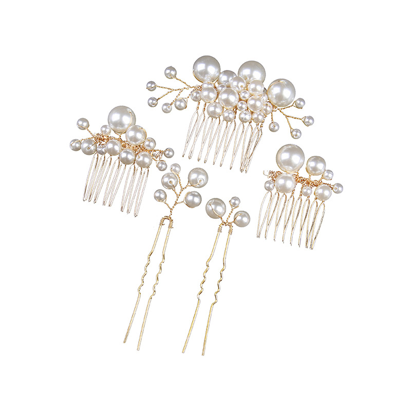 European and American Pearl Bride Headwear Red and White Pearl Hair Insert Wedding Jewelry Small Hairpin Wedding Dress Accessories Headwear Set