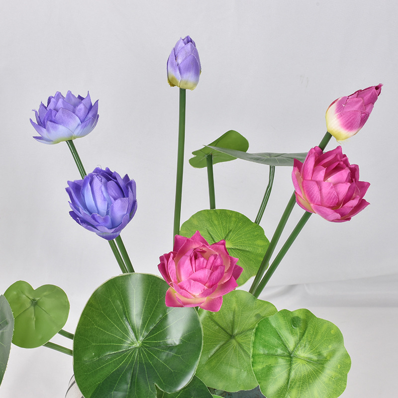 ミニチュア模擬蓮の花葉花束仏ホール装飾仏フロント蓮の花鉢植えフェイク植物|undefined