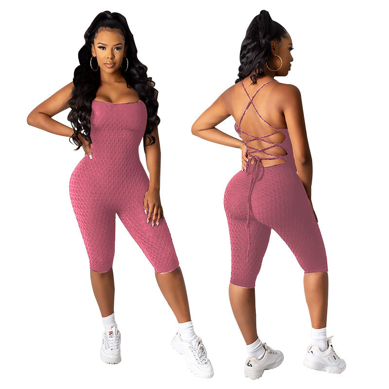 2020 European and American Foreign Trade New Amazon Explosions Sexy Strap Large Backless Yoga Shorts Sports Jumpsuit