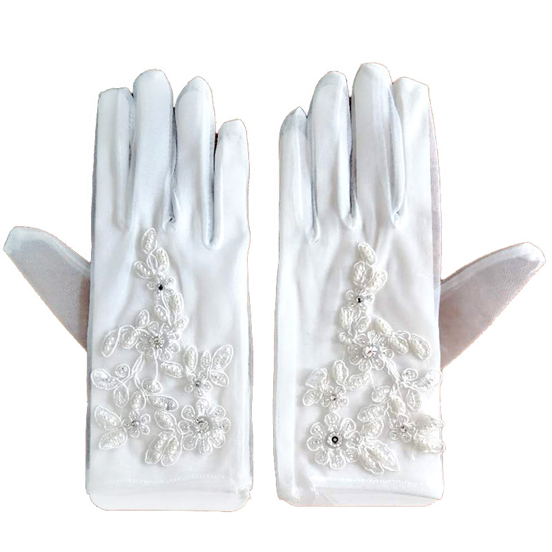 New Bridal wedding dress evening gloves crystal net handmade beaded flower etiquette wedding gloves wholesale
