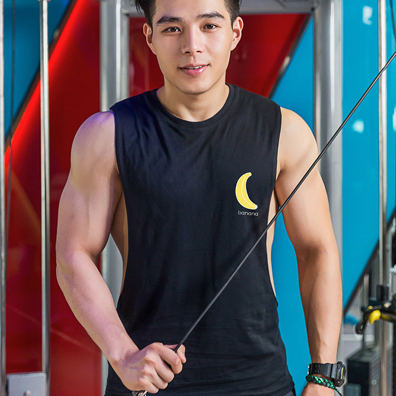 Factory Direct Supply Sports men's vest large slit fitness vest men's loose bodybuilding vest cotton sleeveless in stock