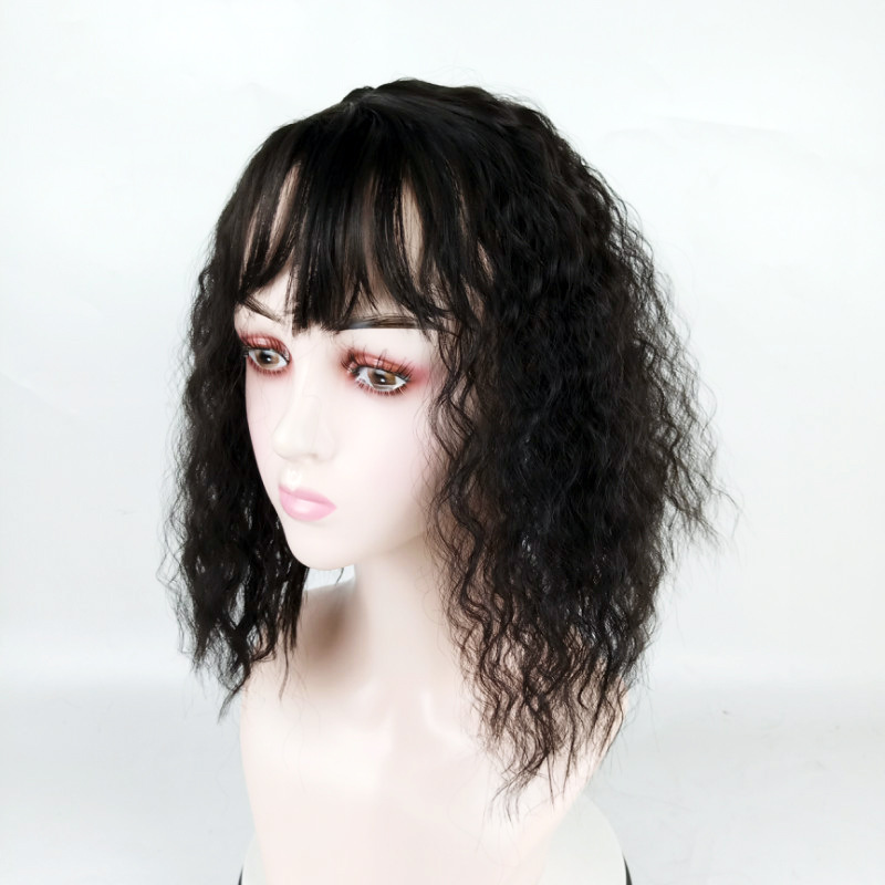 Parrucca di capelli artificiali Pezzo di ristampa in testa Pezzo di frangia finta Donna Capelli ricci caldi di mais Copertura per capelli bianchi Cuscinetto per capelli naturali Traspirante_voghion.com