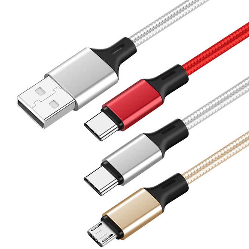 One-to-three data cable for Apple Android Type-c three-in-one woven mobile phone charging line cross-border wholesale