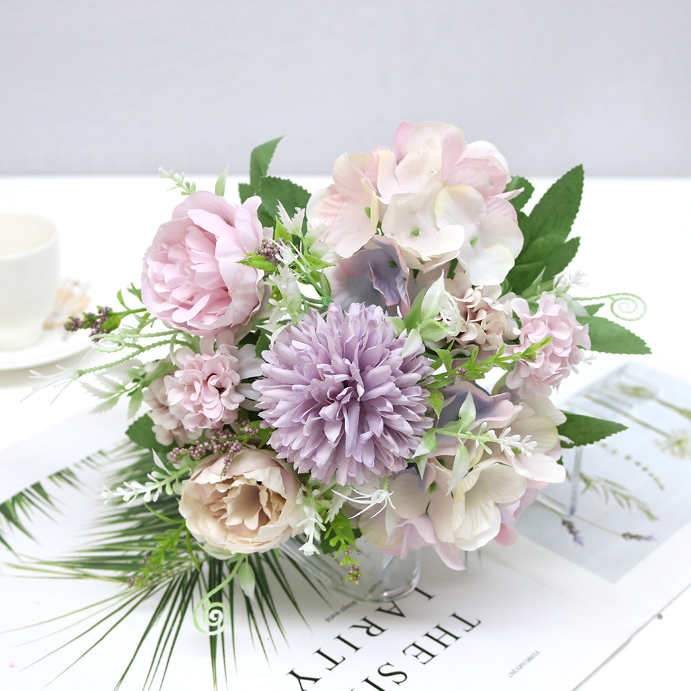 Nordic style 7 head European-style colorful peony hydrangea ins artificial flower wedding hand-held home floral decoration