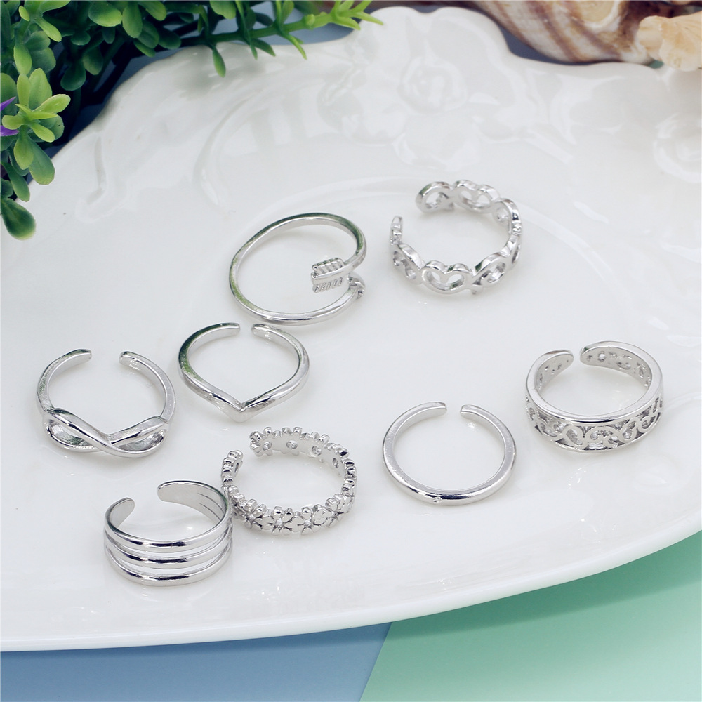 European and American summer beach jewelry foot ring Mini small size ring toe gold silver foot ring set