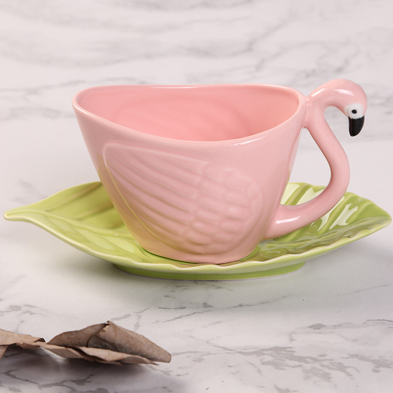 新款时尚色釉火烈鸟盘 创意卡通杯碟茶碗陶瓷杯茶盘水壶批发