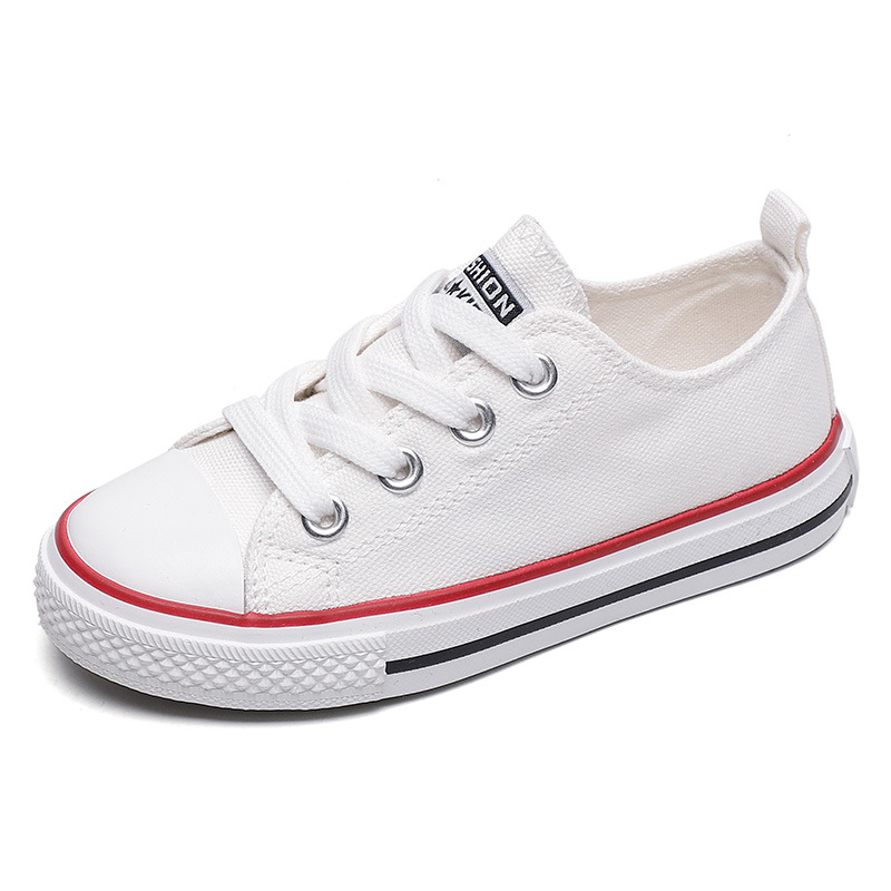Children's Canvas Shoes 2024 Spring and Autumn Korean-style Low-top Lace-up Boys and Girls Shoes Baby White Shoes Casual Cloth Shoes