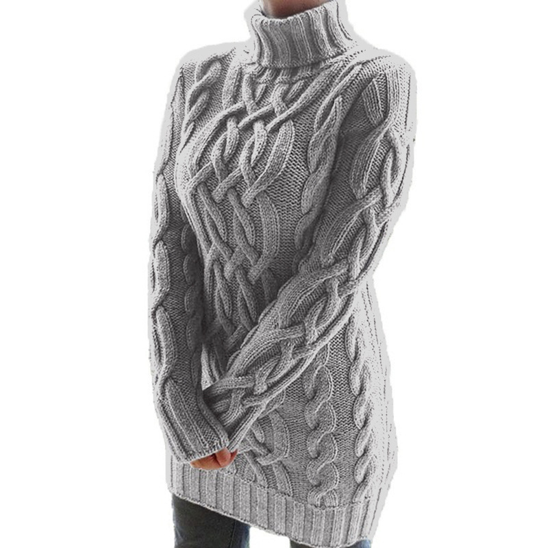 Autumn and Winter new European and American cross-border sweater women's sweater thickened lapel long sleeve retro thick line dress women's clothing