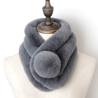 Eco-friendly Fur Imitation Rex Rabbit Hair Three-tube Scarf Women's Winter Thickened Fashionable Plush Warm Neck Pullover