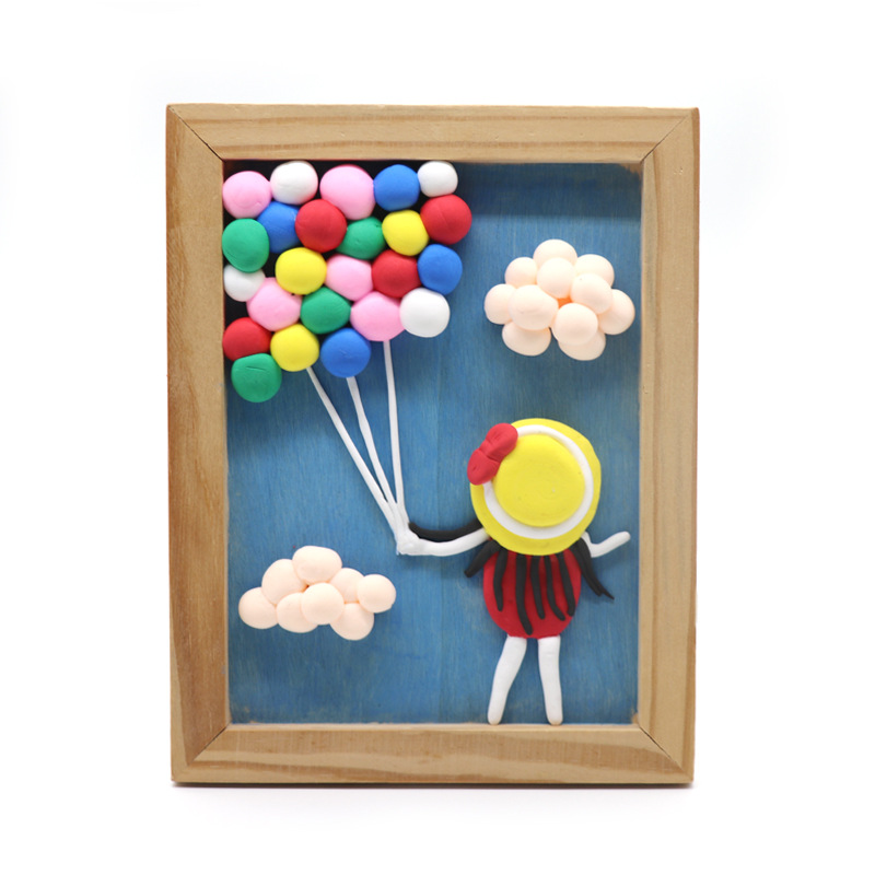 Blank Wooden Picture Frame Children's Handmade DIY Clay Picture Frame Pearl Mud Snowflake Mud Making Wooden White Picture Frame