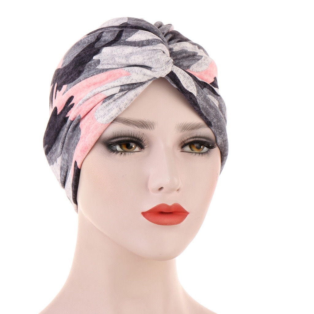 Amazon new floral twisted headscarf cap toe cap printed camouflage Muslim headscarf cap toe cap