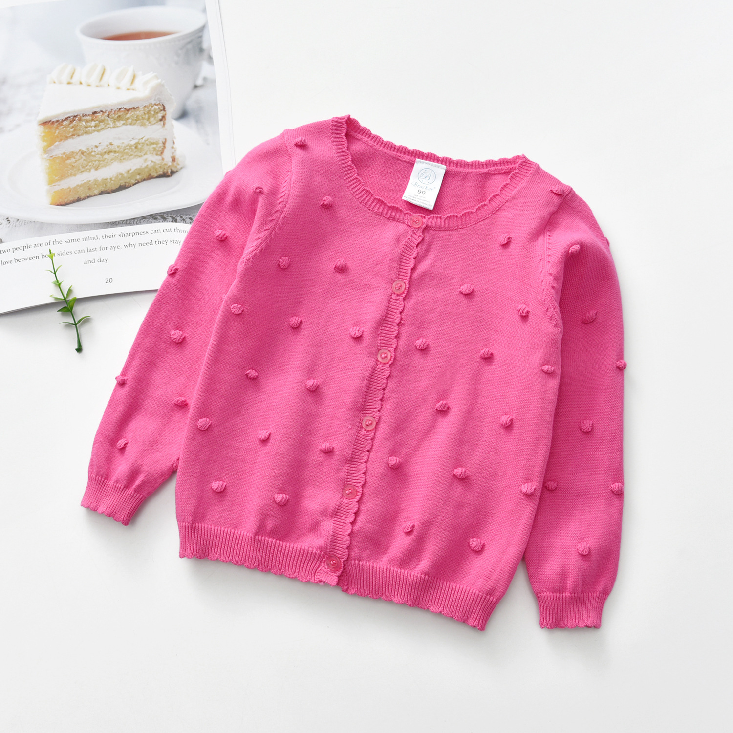 Cotton autumn girls knitted cardigan three-dimensional ball cute fresh style baby cardigan a generation of hair