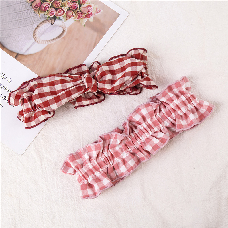 South Korea Fabric Hair Accessories Cyber Celebrant Face Wash Headband Bow Hair Band Sweet Girl Plaid Hair Band in stock