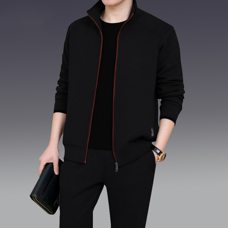 Middle-aged and Elderly Men's Autumn and Winter Two-piece Fashionable Cardigan Casual Sports Suit All-match Simple Business Men's Clothing - ShopShipShake