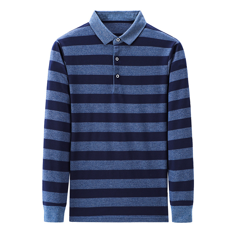 2021 Spring and Autumn Middle-aged Long-sleeved T-shirt Men's Polo Shirt Lapel Striped Casual Dad Base Shirt Korean Style
