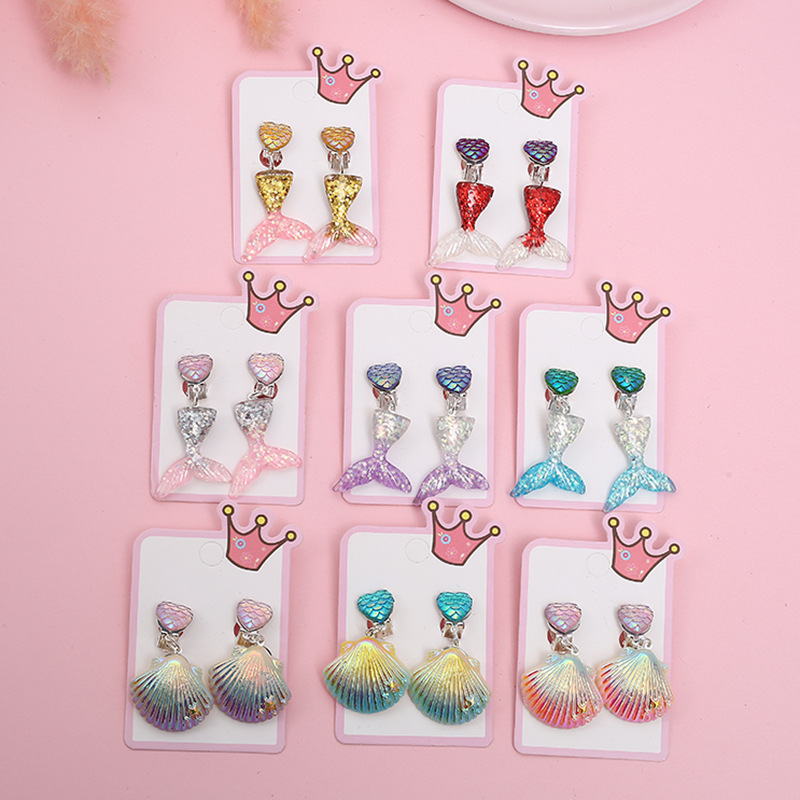 Children's Ear Clip Ocean Wind Gradient Cute Cartoon Princess Children's Baby Earrings All-match Earrings without Ear Holes