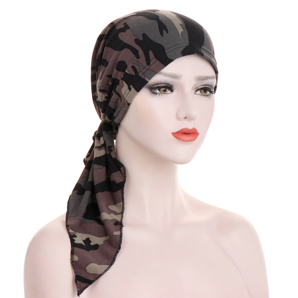 AliExpress new European and American arc two tail cap Muslim Baotou hat flower cloth pullover small cap spot